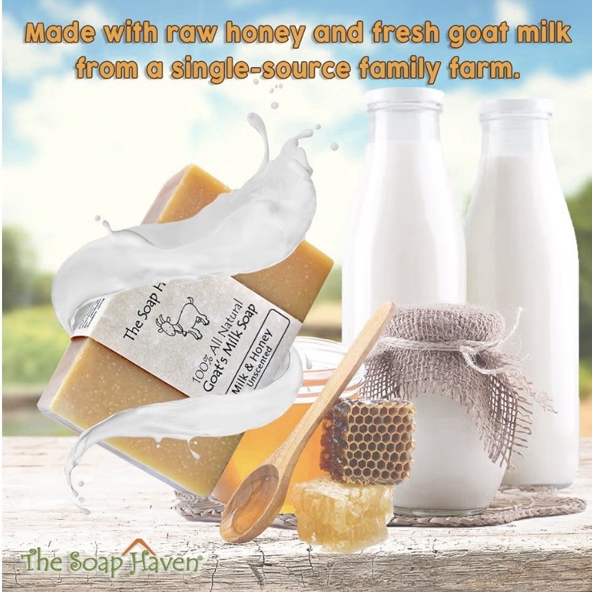 4 Goat Milk Soap Bars with Honey – Handmade in USA. All Natural Soap – Unscented