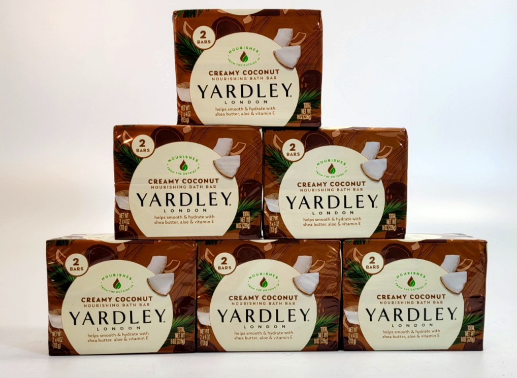 6 pcs Yardley London Nourishing Bath Soap Creamy Coconut total 12 bars