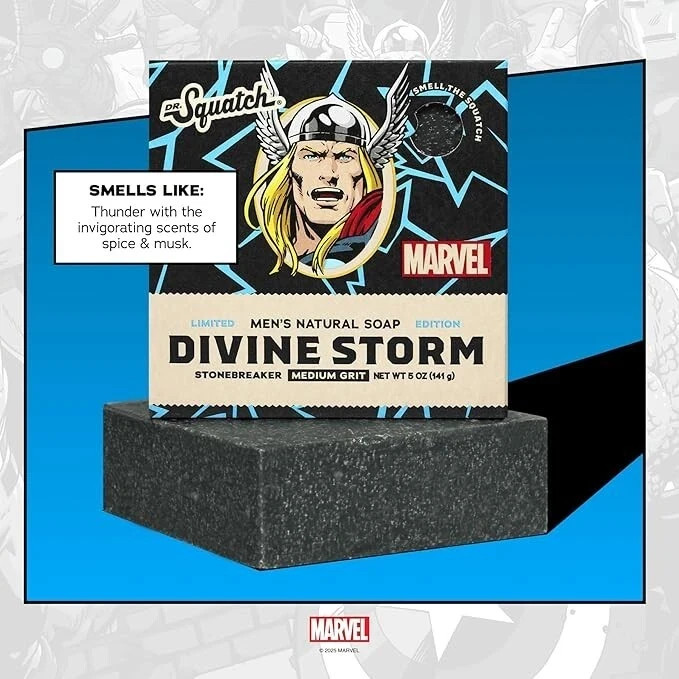 NIB~ Dr Squatch Marvel Soap Divine Storm Thor 5 oz 2x Bars Limited Ed Hero AX2