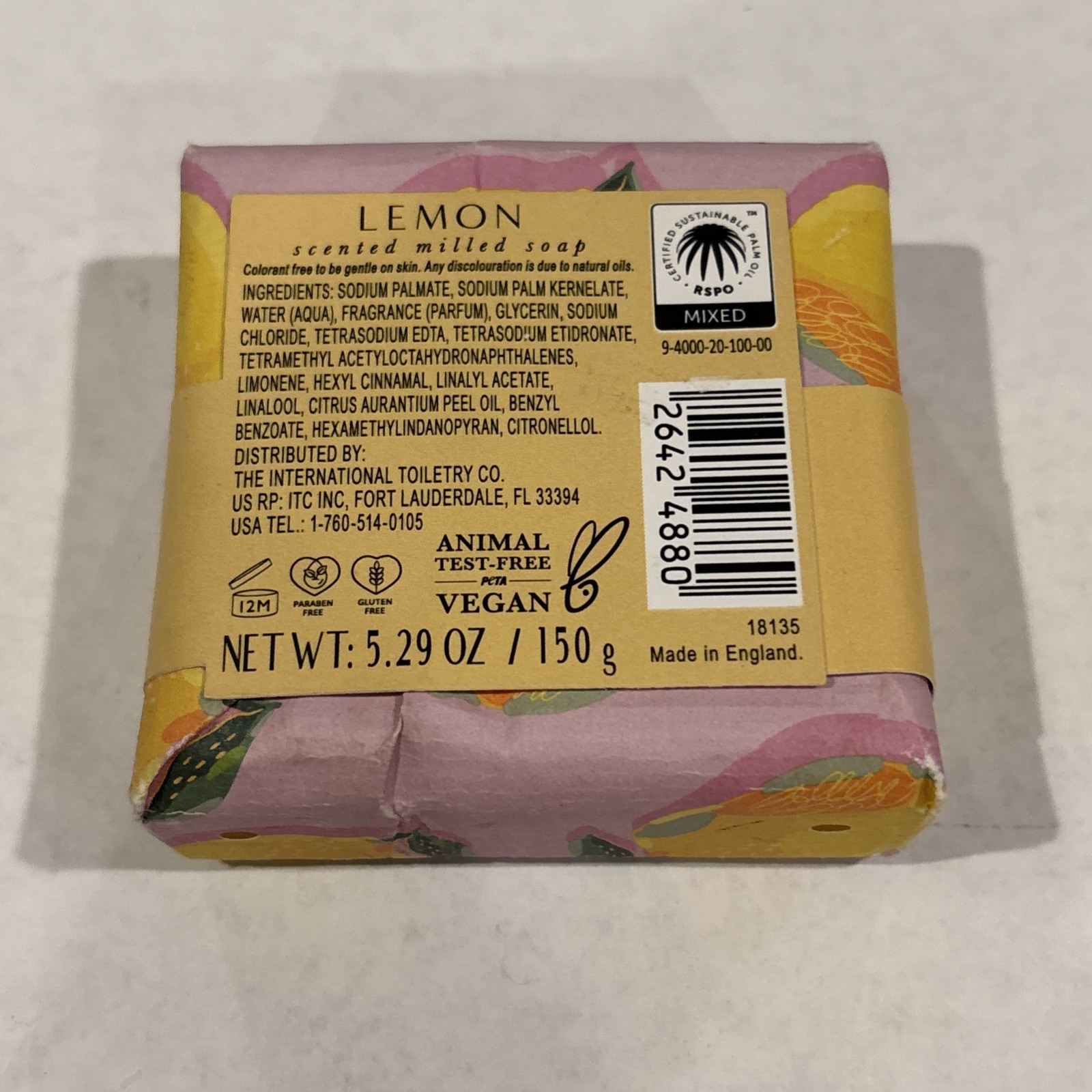 Addison & Gates LEMON Scented Milled Soap Bar 5.29 oz
