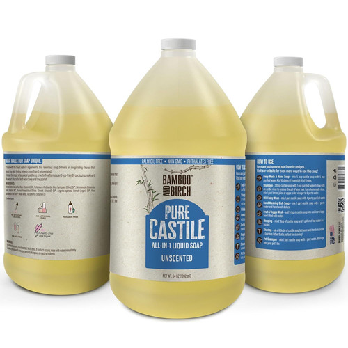 BAMBOO AND BIRCH Pure Castile Soap Liquid, Certified 64 Fl Oz (Pack of 1)