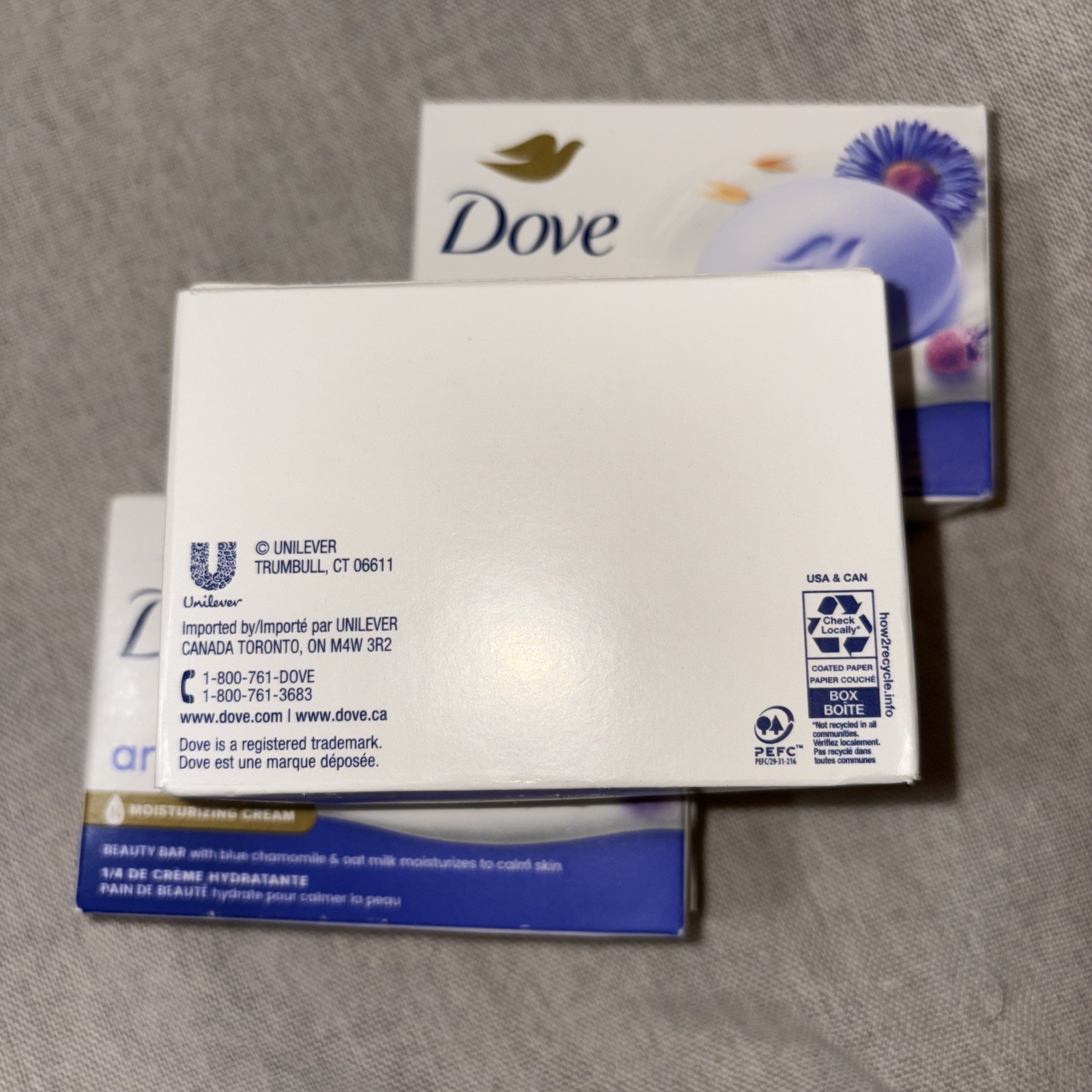 Dove Anti Stress Beauty Bar Soap Blue Chamomile and Oat Milk 3) 3.75OZ Bars New