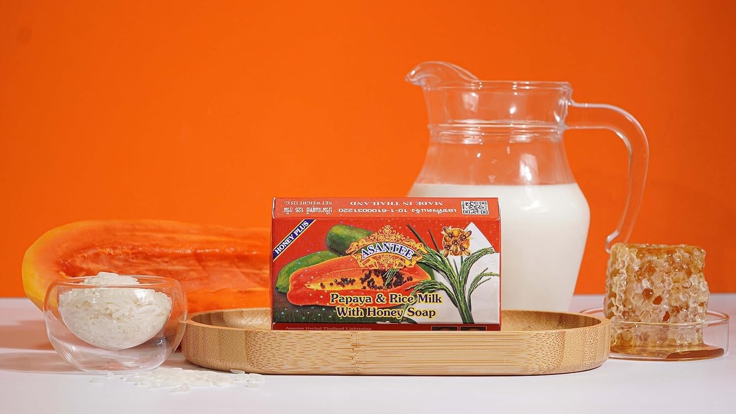 125g x 6 : Asantee Papaya & Rice Milk soap with Honey Cleansing Lightening Soap