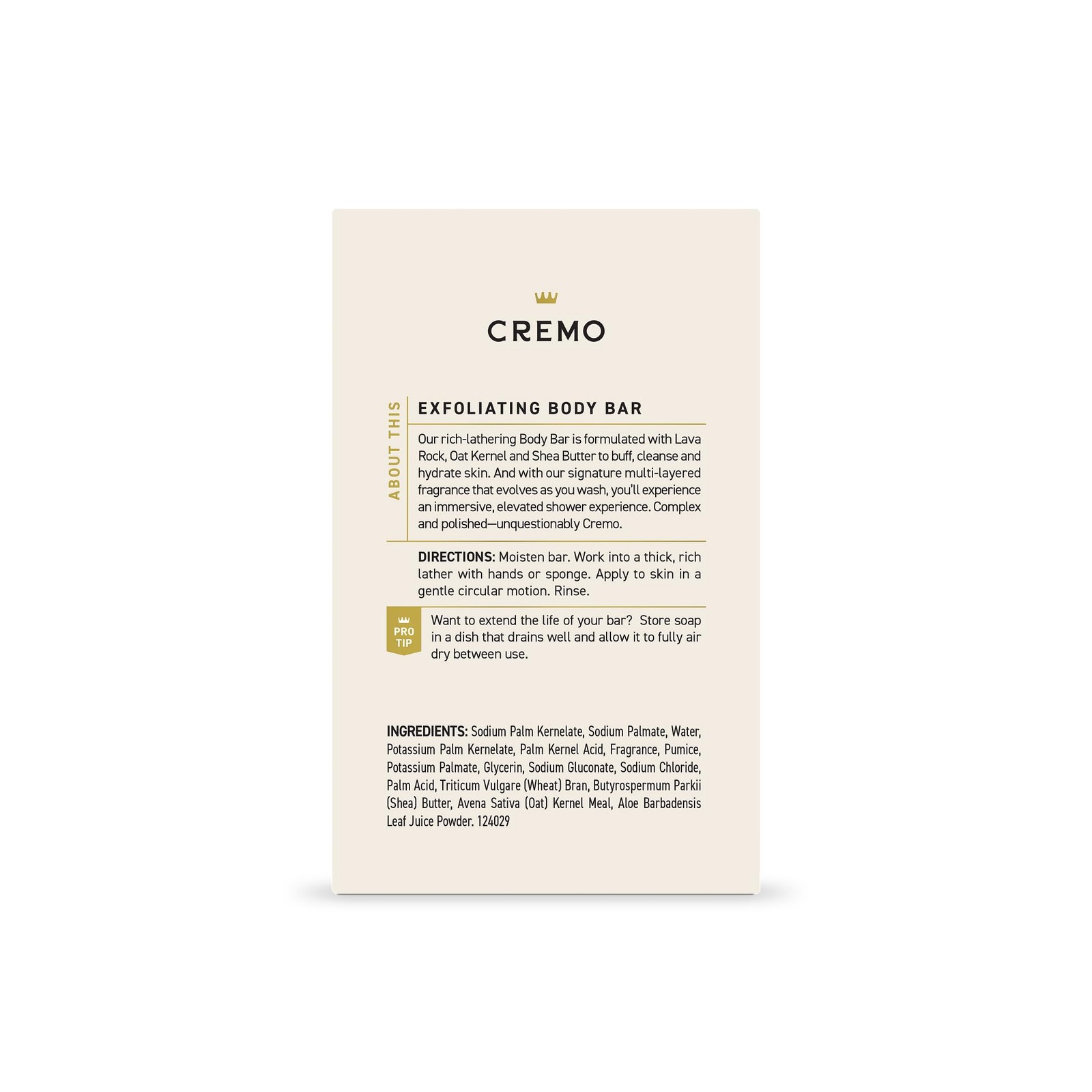 Cremo Exfoliating Body Bar for Men, Bourbon & Oak Scent, 5 Ounce (Pack of 1)