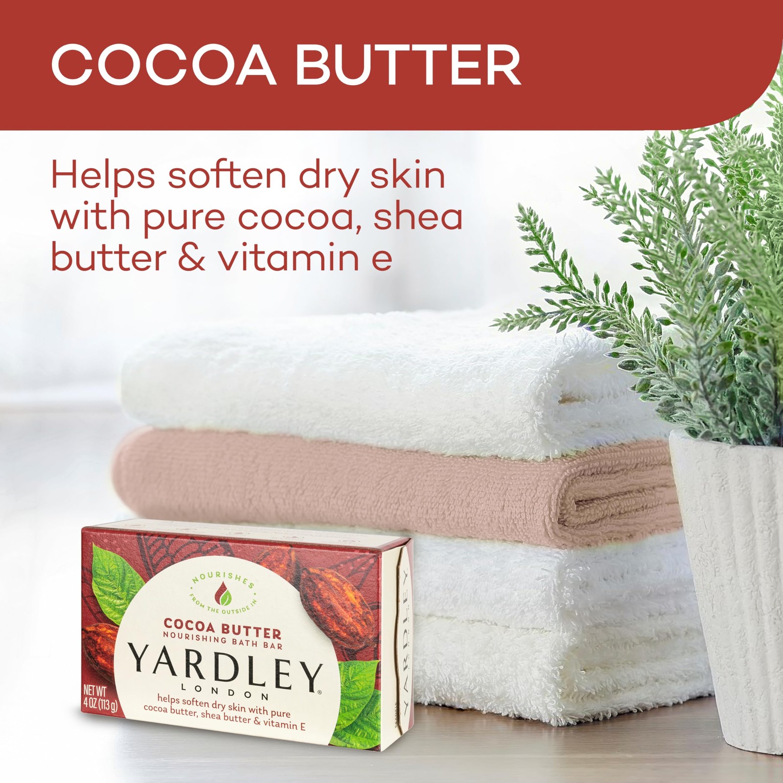 Yardley London Nourishing Bath Soap Bar Cocoa 1 Count (4 Ounce), Cranberry
