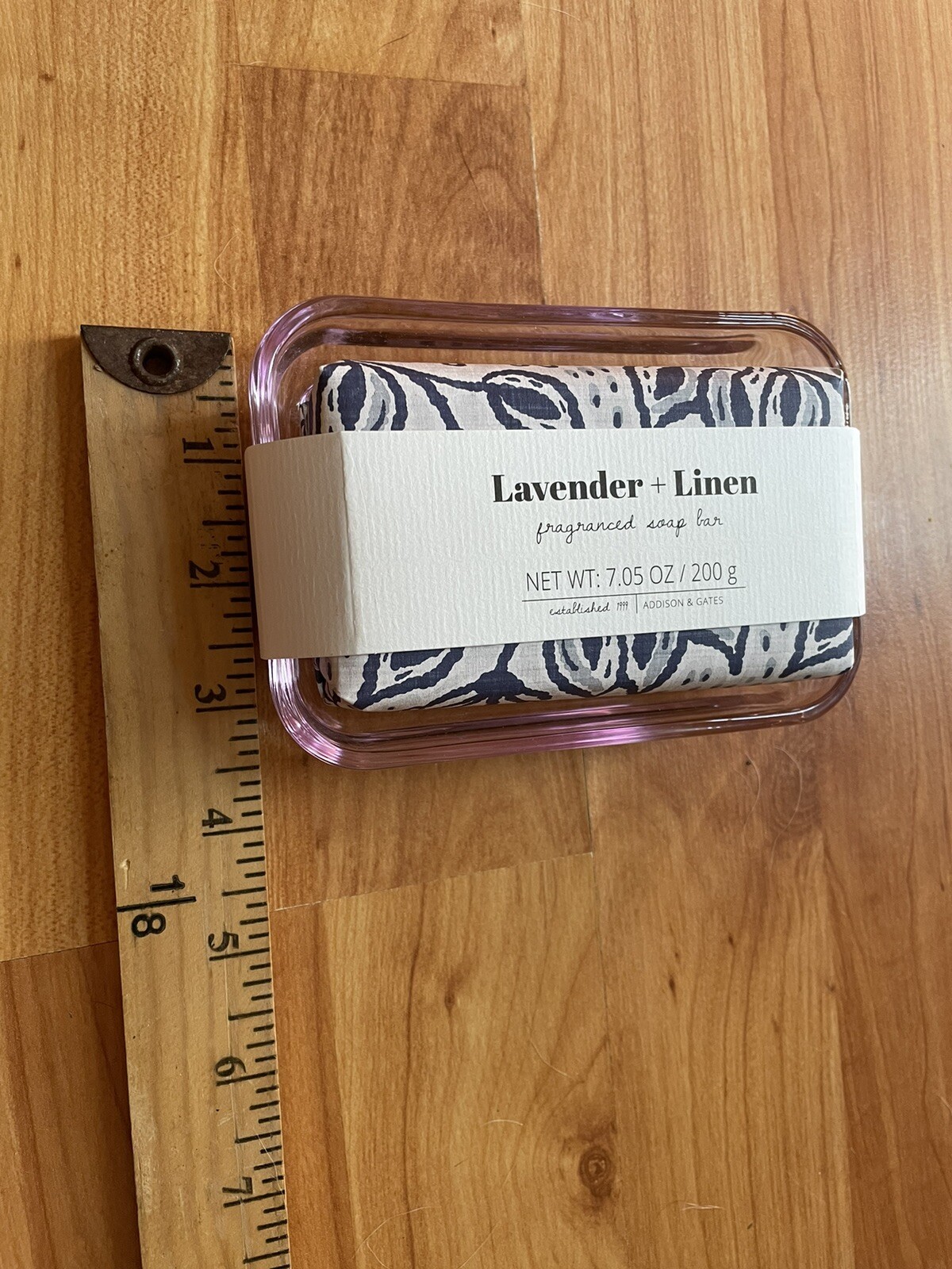 TWO VEGAN Addison & Gates Lavender Linen Fragrance Soap With Pink Glass Dish 7oz