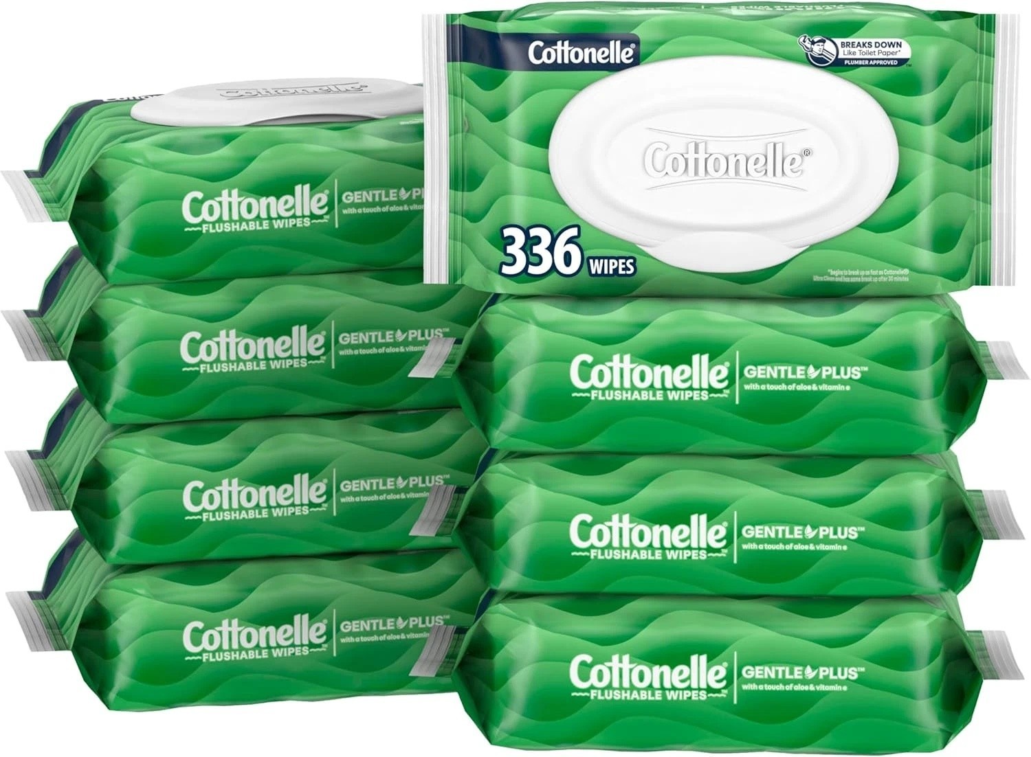 Cottonelle GentlePlus Flushable Wet Wipes with Aloe & Vitamin E, 8 Flip-Top Pack