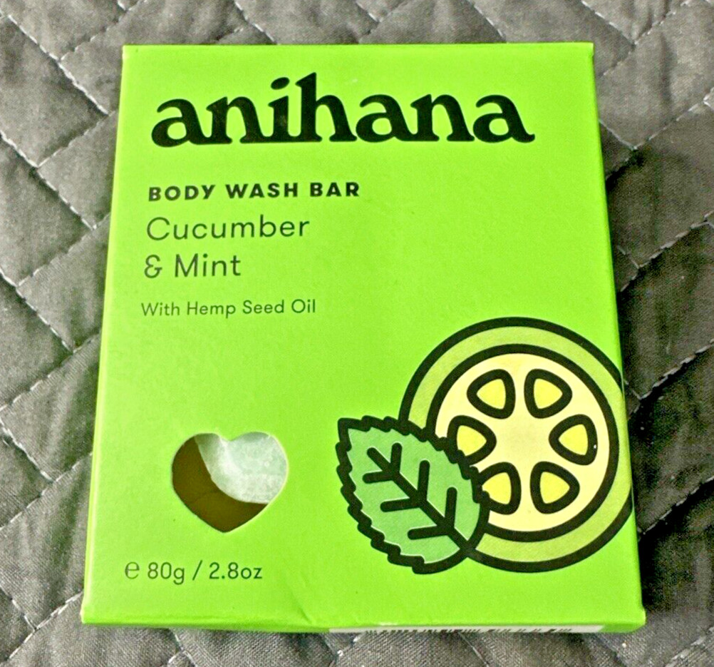 2 x ANIHANA Body Wash Bars – Cucumber & Mint – 2.8 oz/bar Hemp Seed Oil