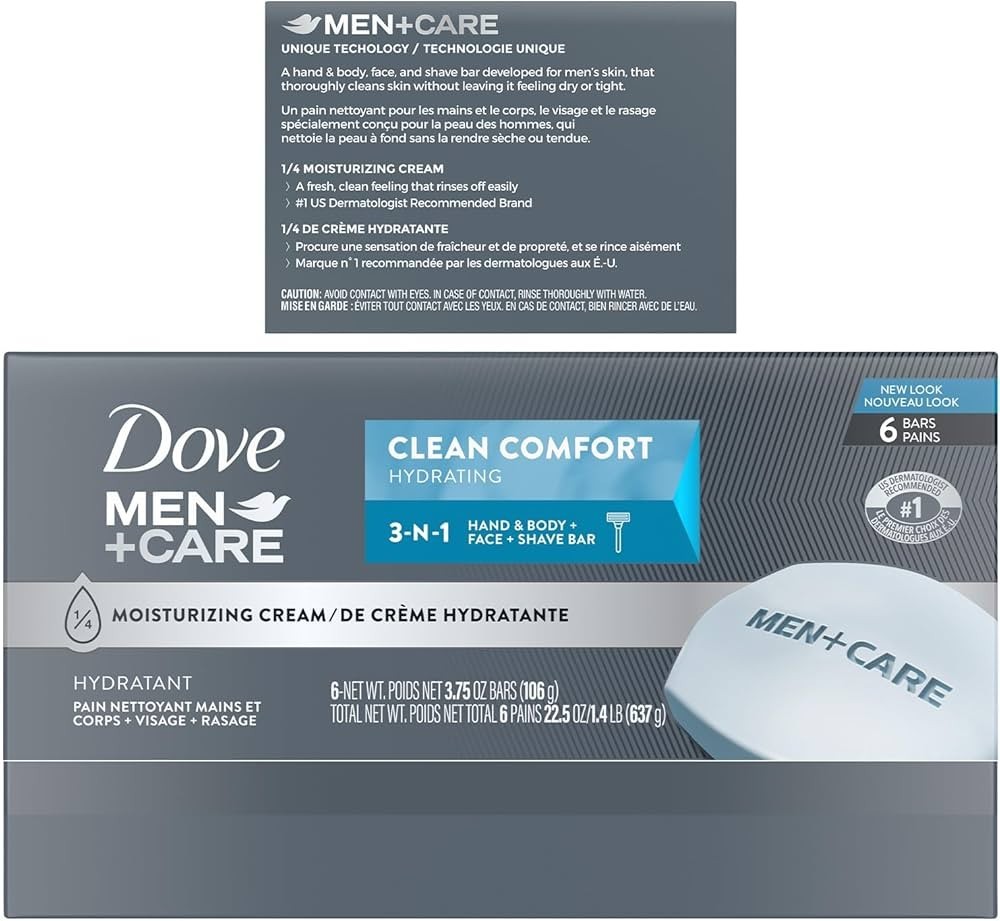 Dove Men Care CLEAN COMFORT Exfoliating 3 In 1 Hand Body Face Bar Soap 6 PACK