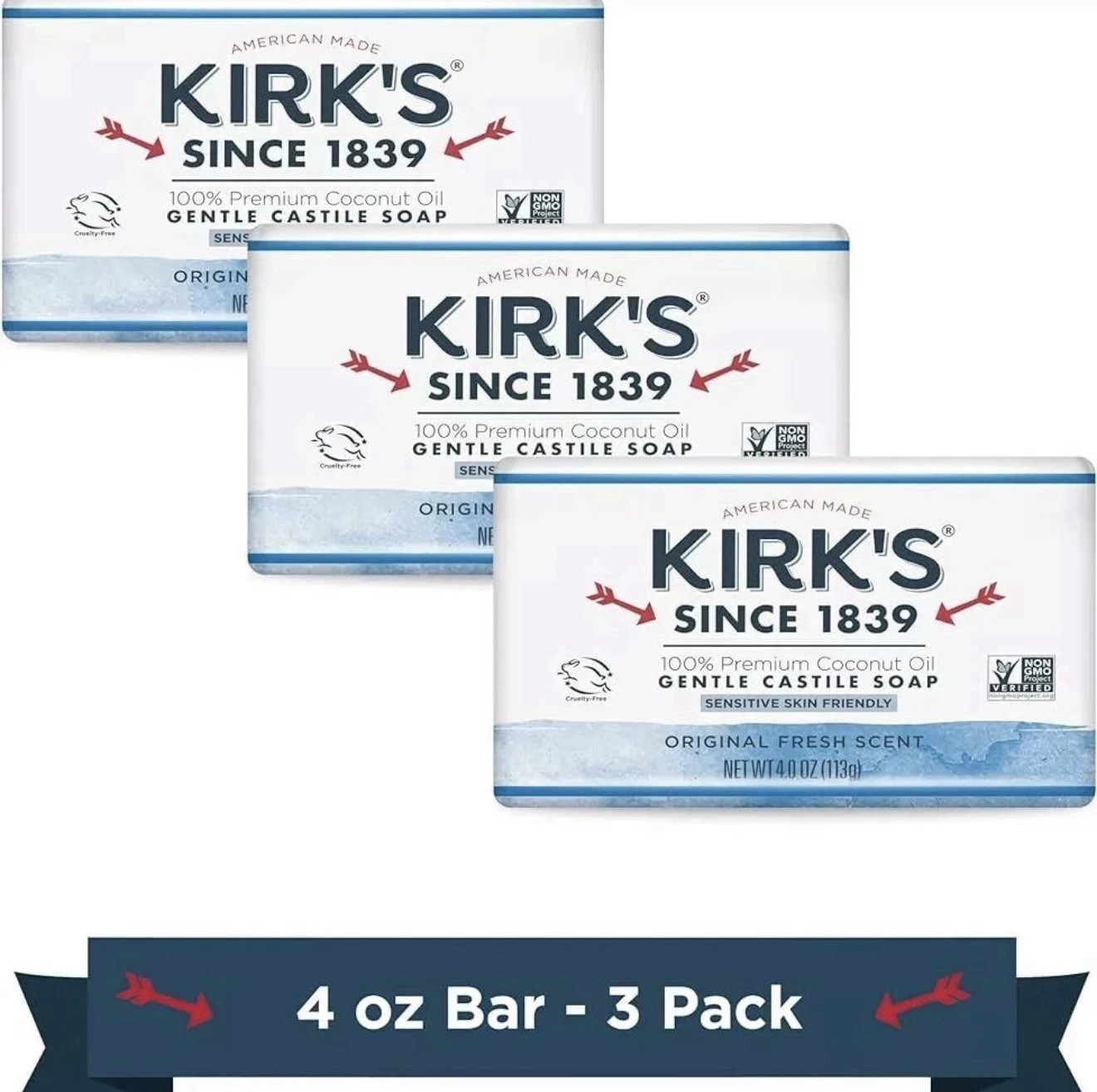 Kirks Coco Castile Bar Soap Coconut Oil – Hypoallergenic Skin Care Lot Of 3