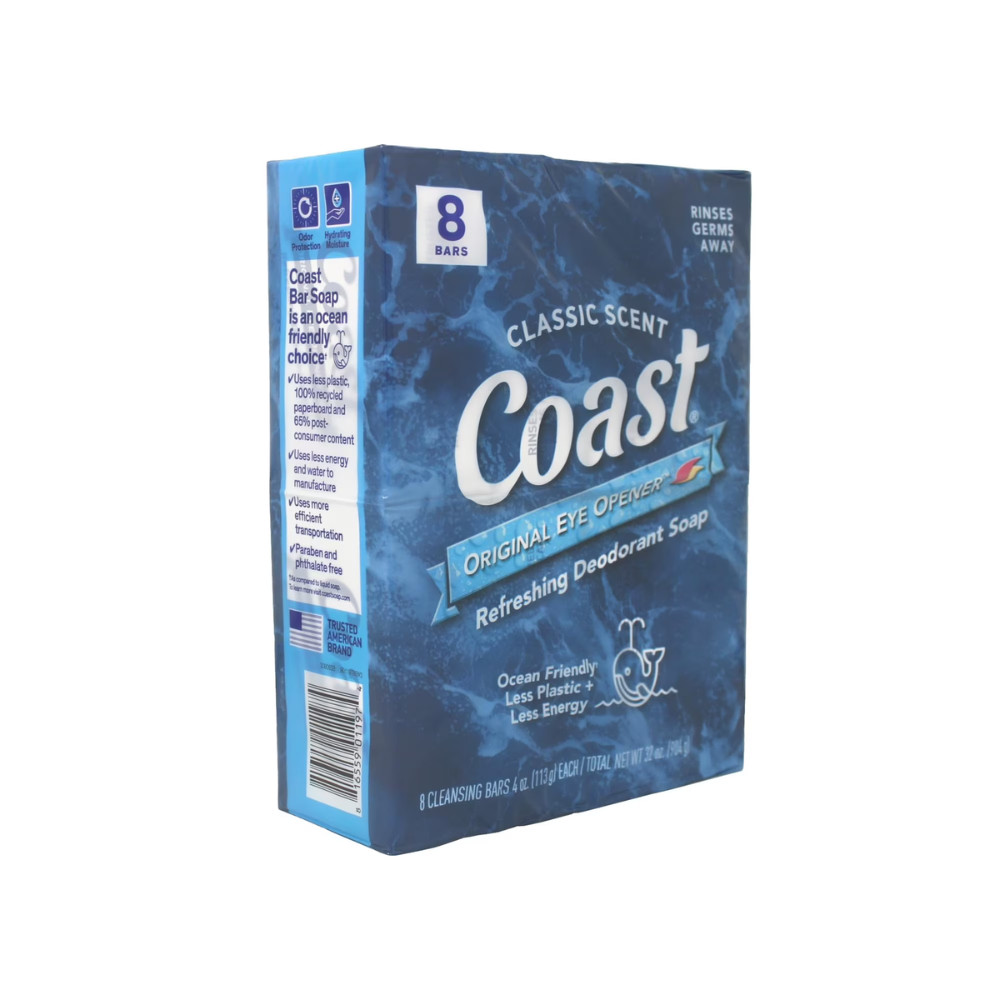Coast Deodorant Bar Soap, Classic Scent, Refreshing Clean, 3.2 oz, 64 Bars Total