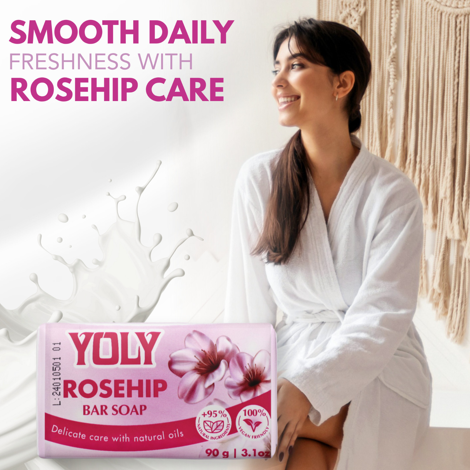 Yoly Rose-Hip Bar Soap – Vegan, Paraben Free, 95% Natural [Multipack options]