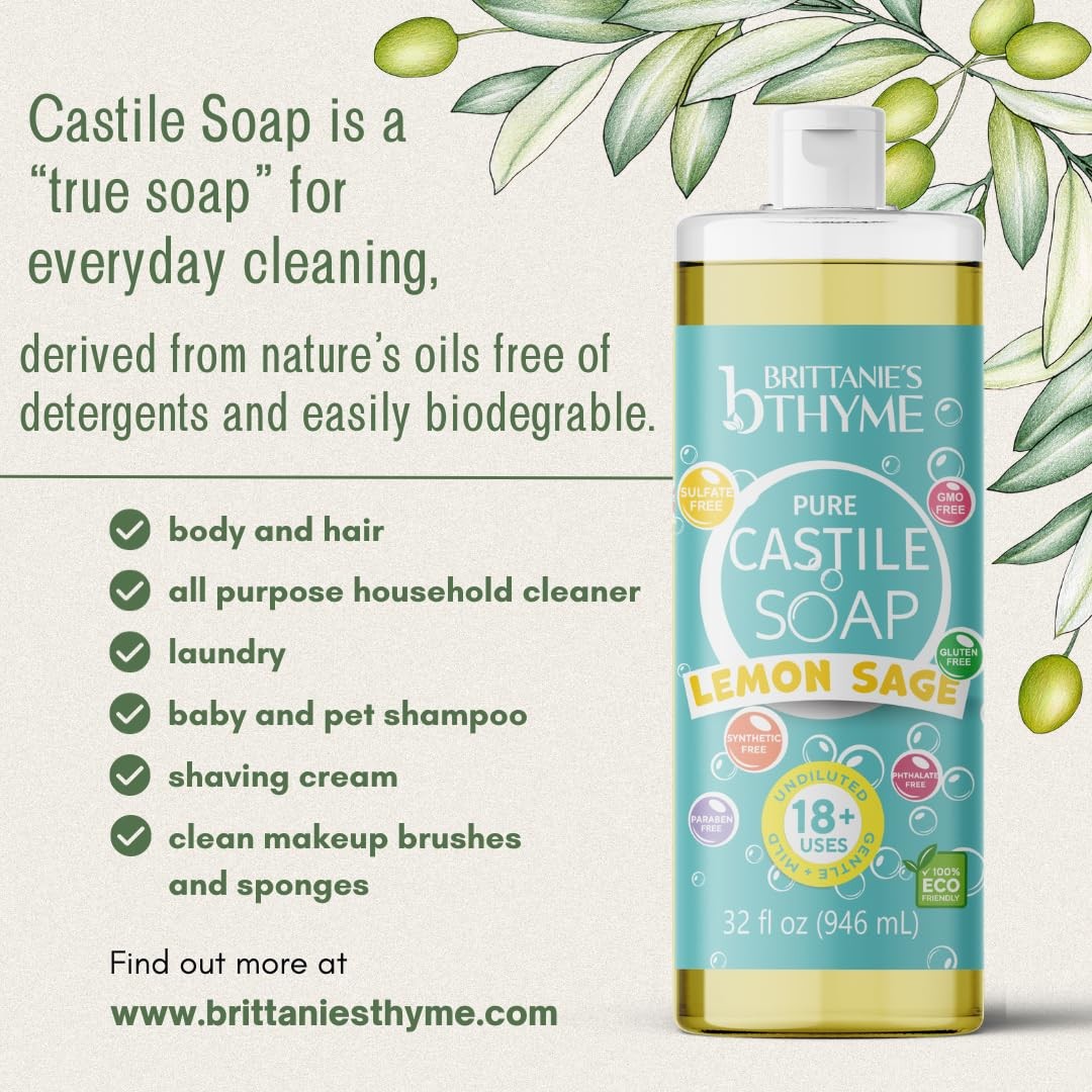 Castile Liquid Soap Refill 32oz Lemon Sage 2 Pack – Multi-Purpose Natural