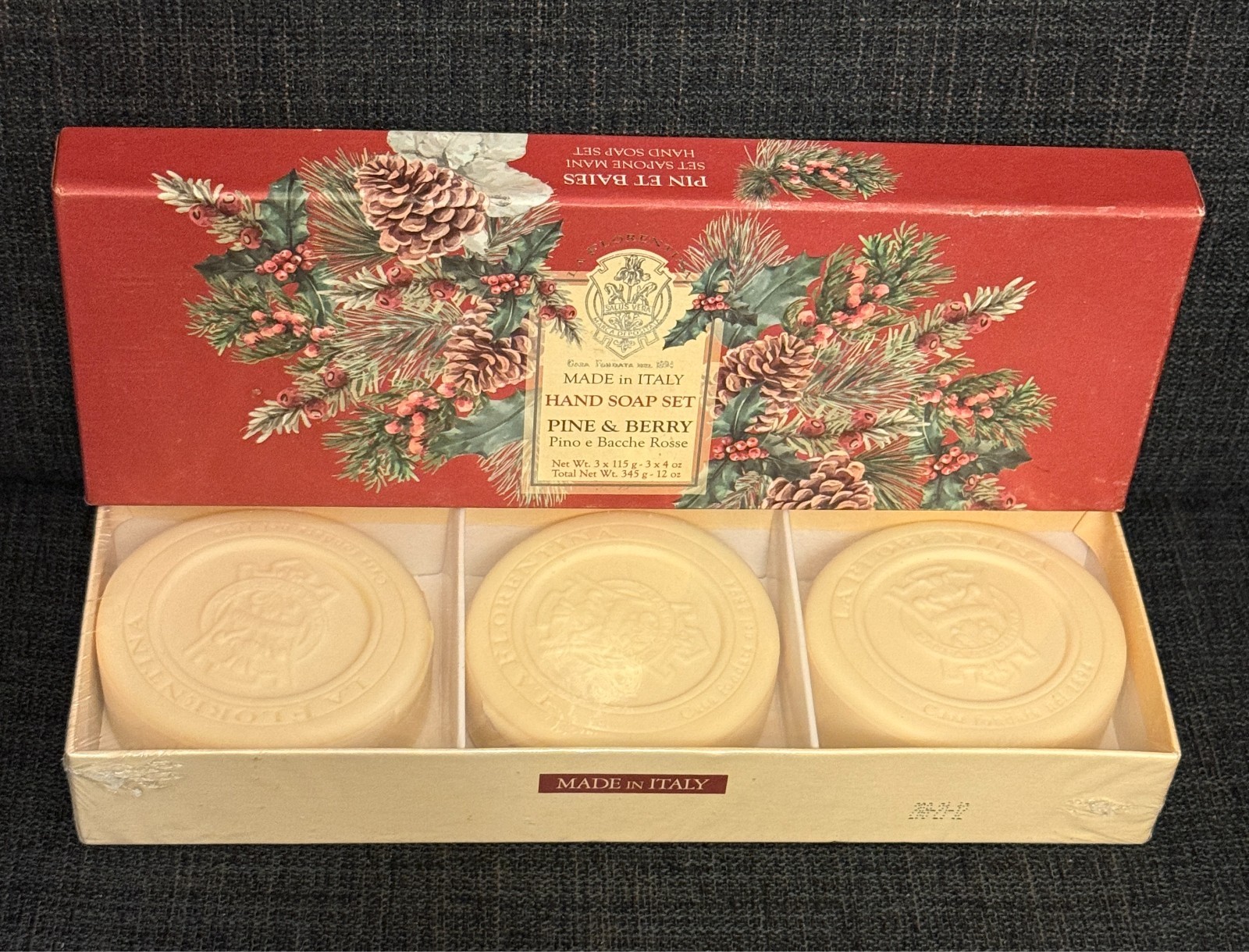 La Florentina Luxury Natural Pine & Berry Bar Soap Set -3x14oz Handmade In Italy