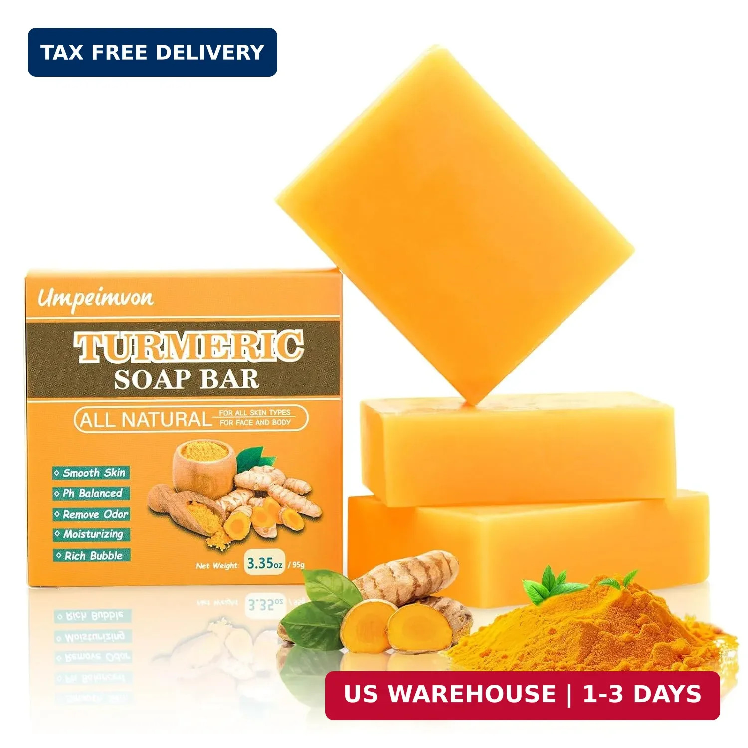 3 Pack Turmeric Soap Bar for Face & Body Cleanser, Organic Turmeric Soap, Smooth