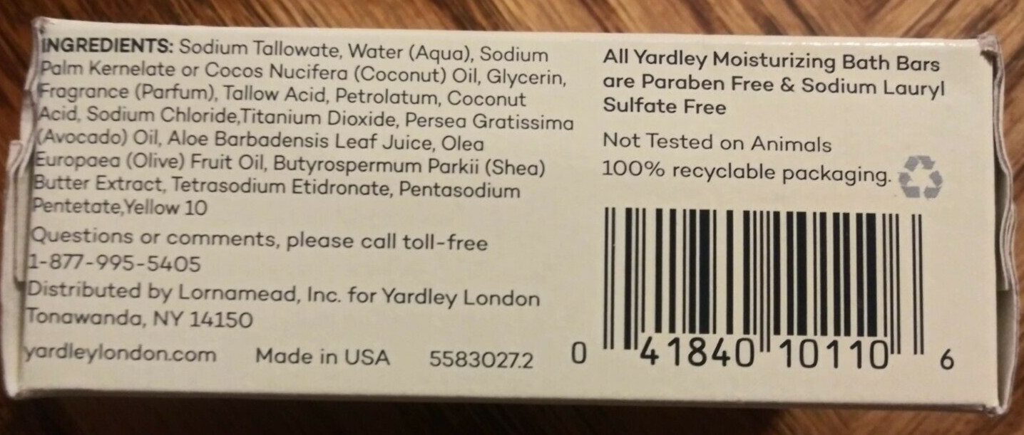 Yardley London Natural Moisturizing Soap 6 Bars Aloe & Avocado Paraben Free New