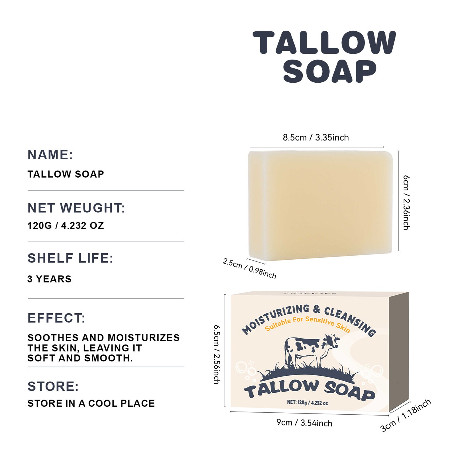120g Bath Soap Deep Cleaning Body Soap Moisturizing Tallow Soap Oil Control