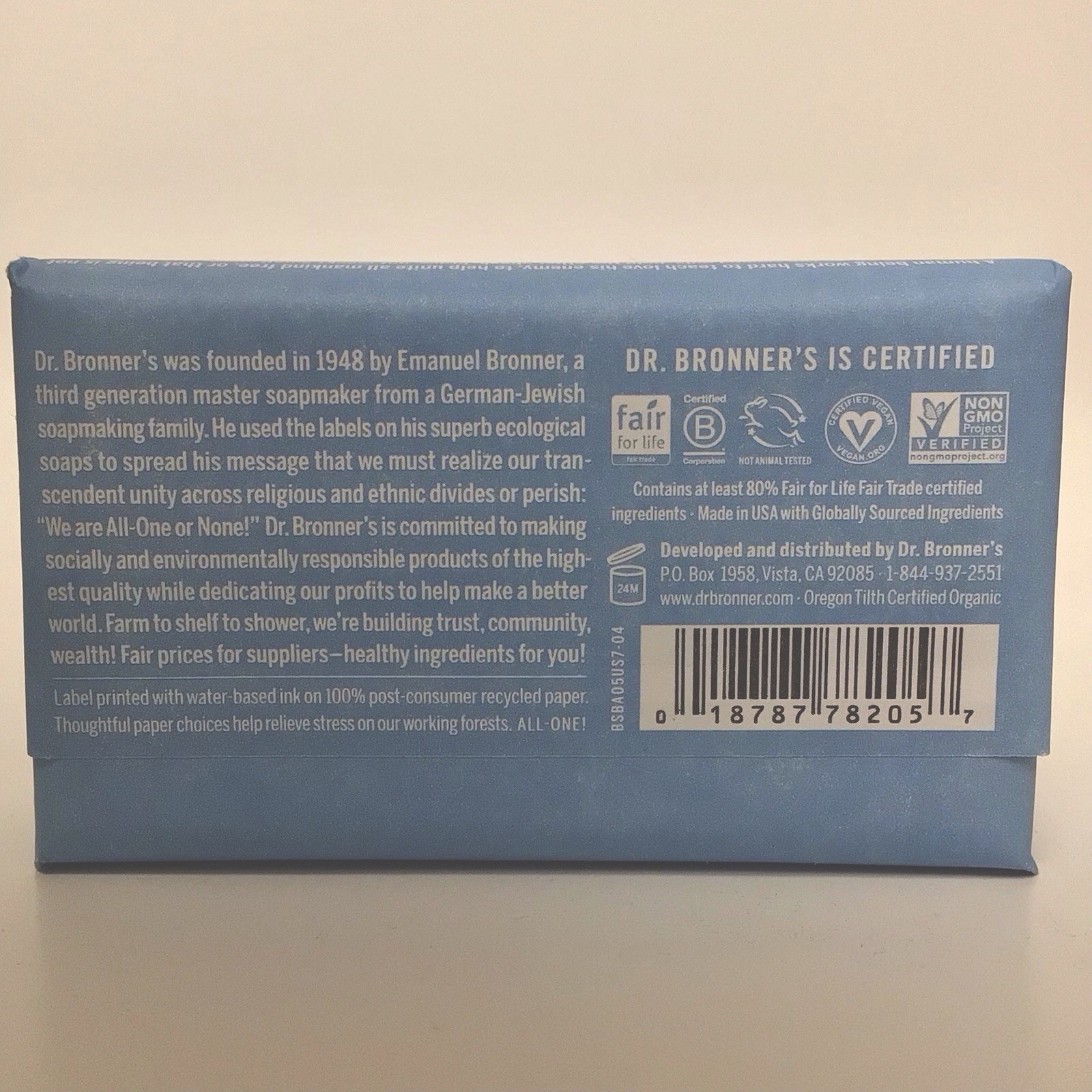Dr. Bronners Bar Soap Baby Unscented Sensitive Skin Pure Castile 12-Pack 5oz Bar