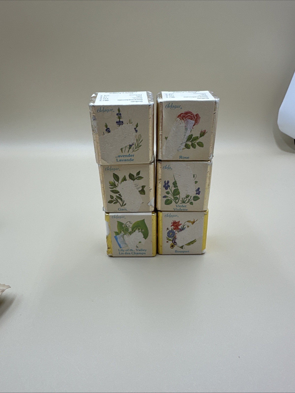 #N6-Lot 6 Vtg English Cube Perfumed Rose Lavender Gardenia Violet lily Bouquet