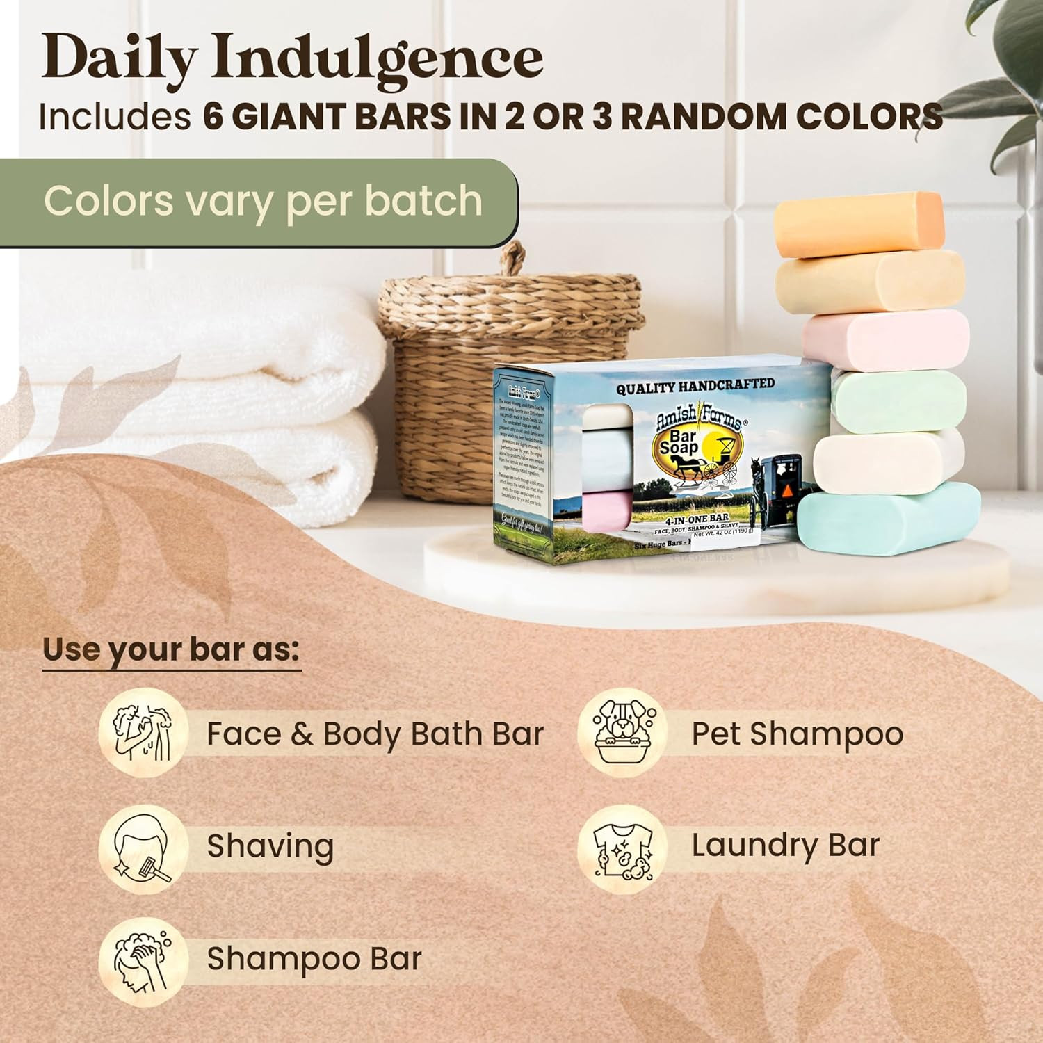 Bar Soap W/All Natural Bentonite Clay (6 Bars) Made in USA, Vegan Moisturizing f