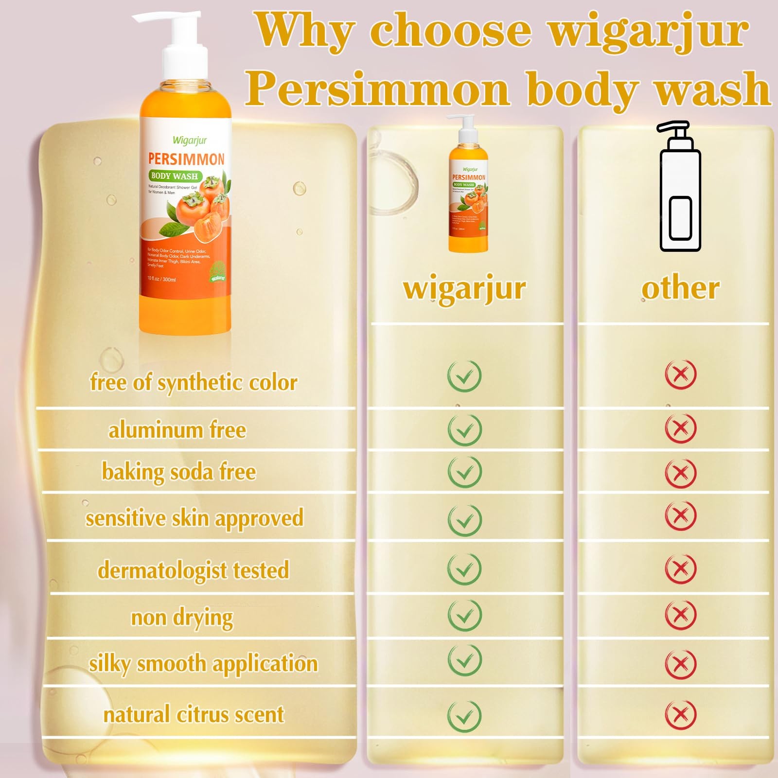 wigarjur Persimmon Body Wash for Old People Smell Natural Deodorant Bar Soap for