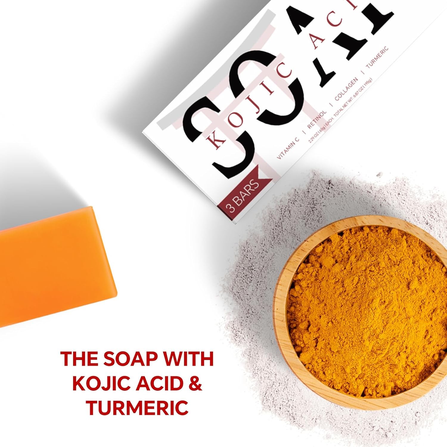 ORIENTLEAF Kojic Acid Turmeric Soap Bar 3 Pack Citrus Face Body Cleanser Care