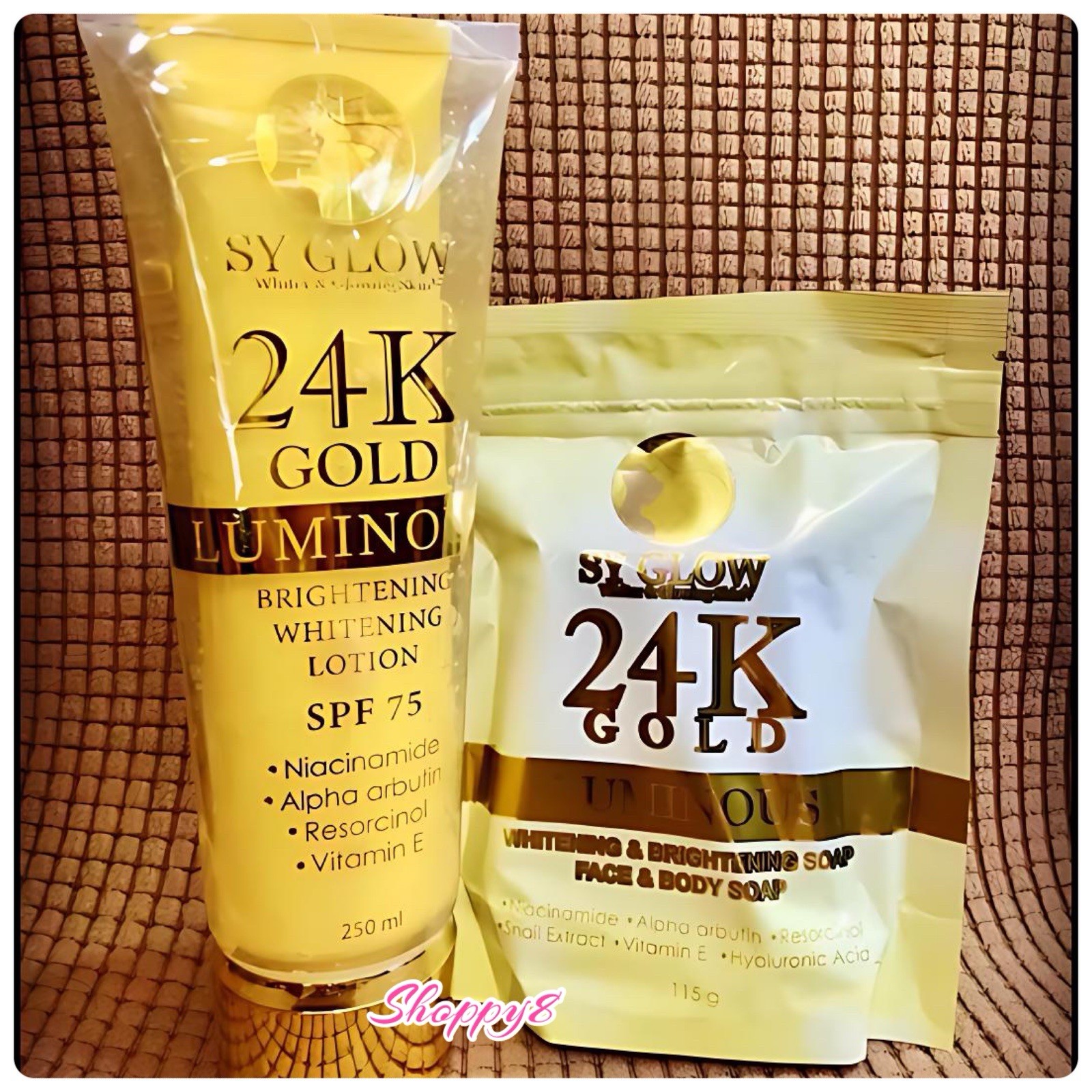 SY GLOW 24K Gold Luminous Whitening & Brightening Soap + Lotion SPF75