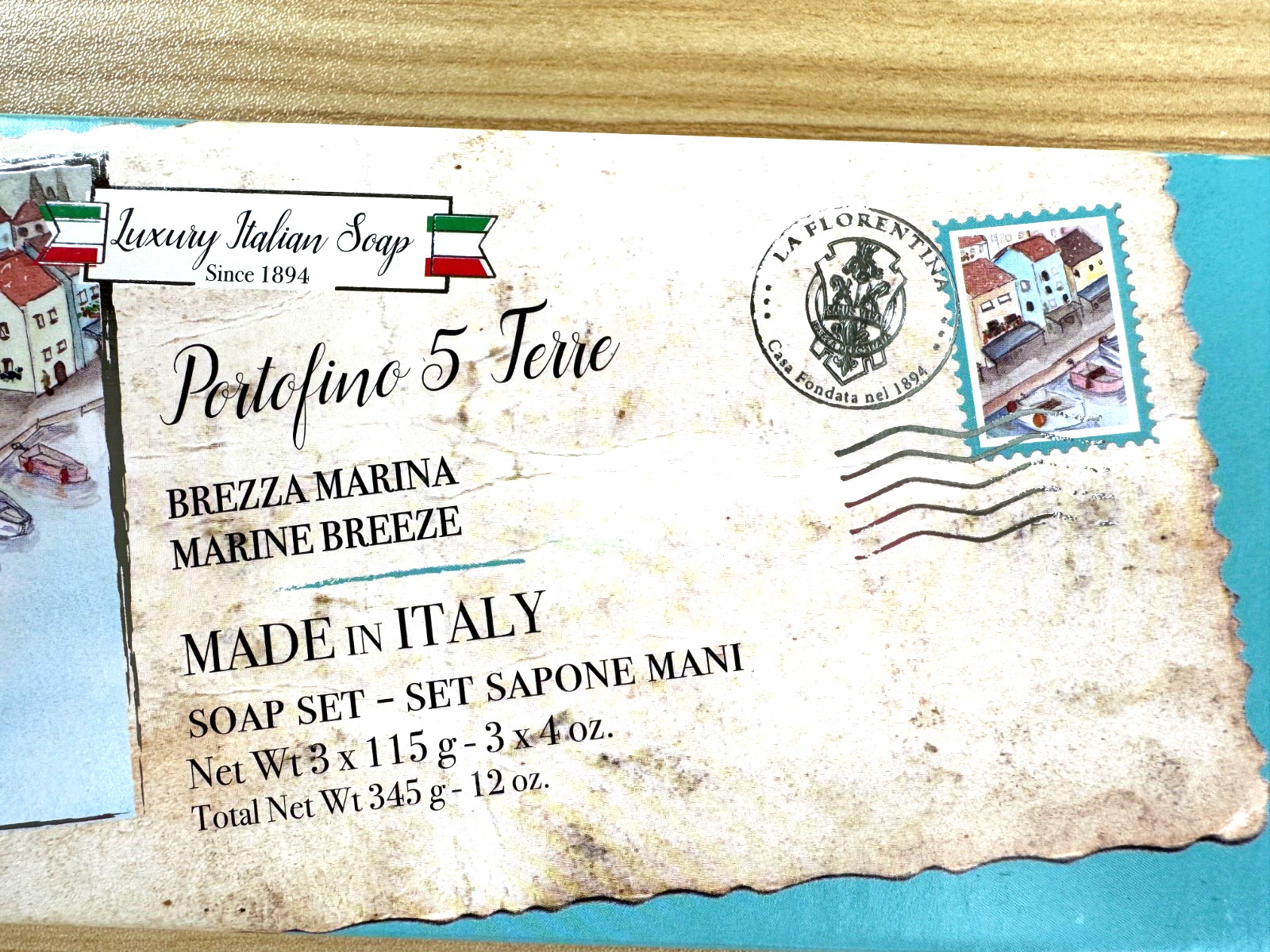 Italian Soaps- Portofino 5 Terre-Marine Breeze-Soap Set of 3 x115g -Made/ Italy
