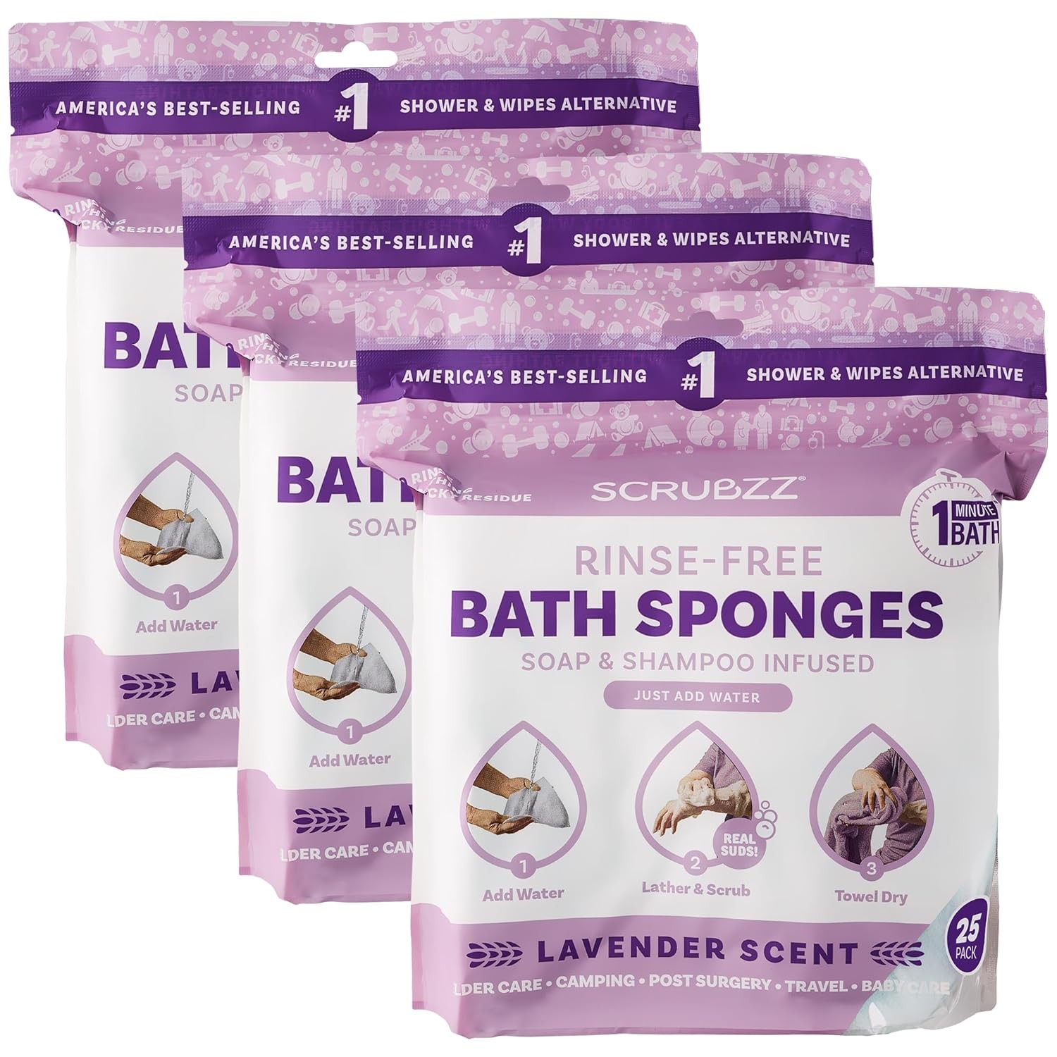 Scrubzz Disposable No Rinse Bathing Wipes – All-in-1 Single Use Shower Wipes, Si
