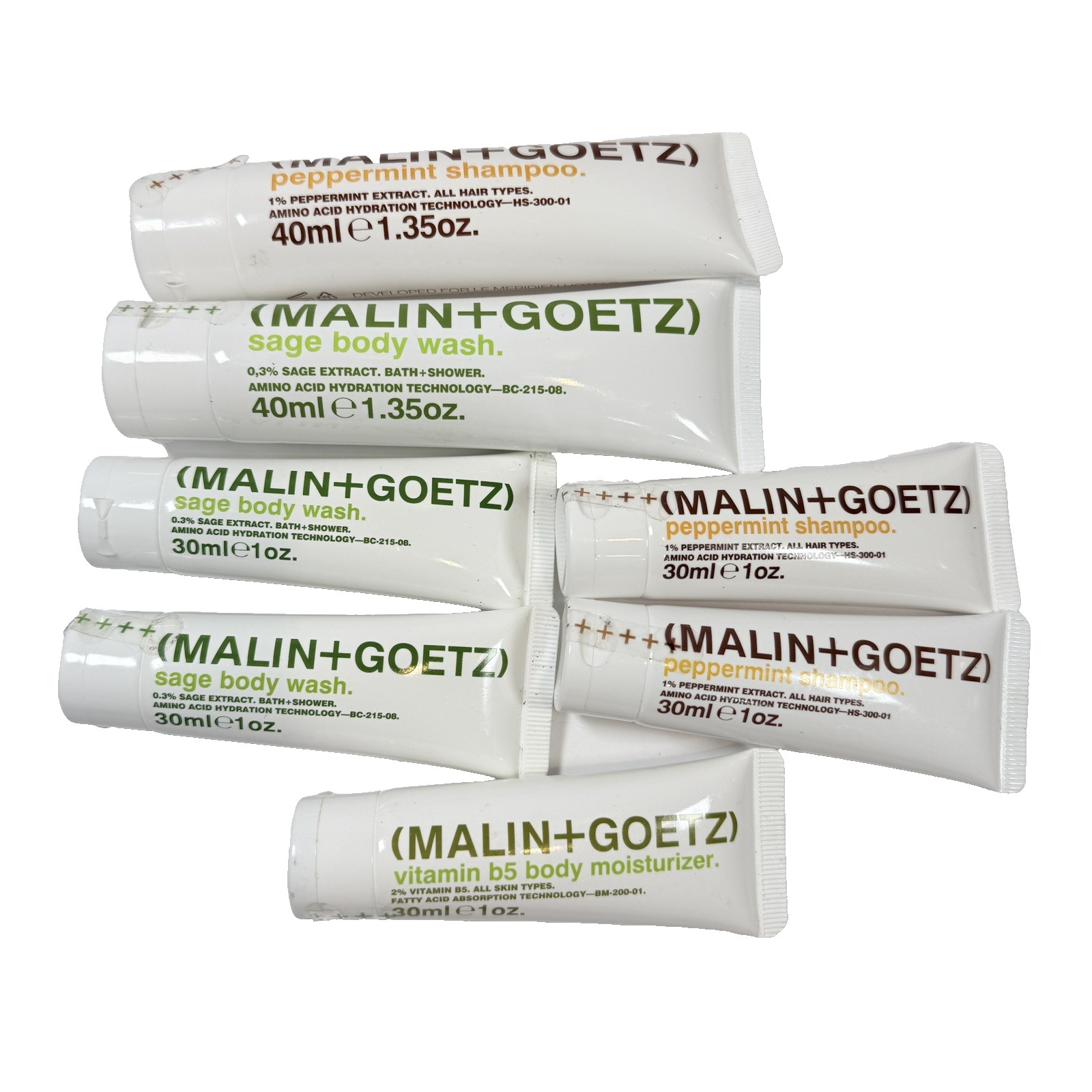 Malin & Goetz Sage Peppermint Shampoo Body wash Moisturizer 1- 1.35oz READ LOT 7