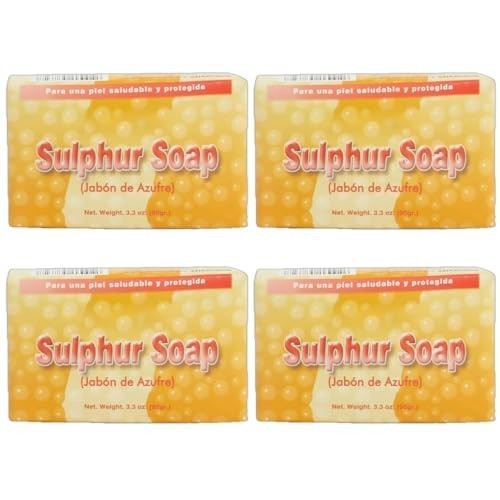 Sulfur Soap Bar 3.3 Oz – Anti-Acne, Skin Cleansing, Jabon de Azufre (Pack of 4)