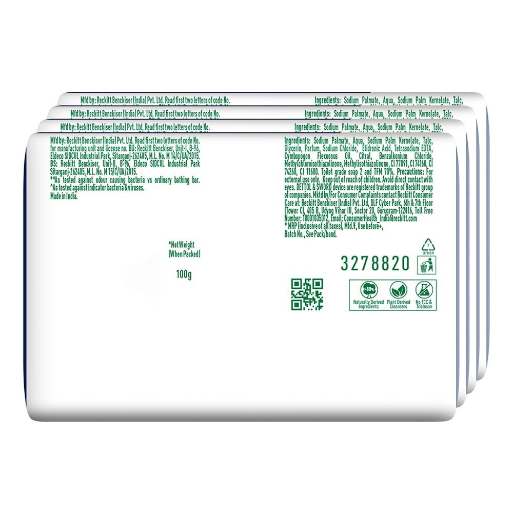 Dettol Cologne Fresh Soap Bar 100g, Pack of 4 – 12hr Freshness & Germ Protection