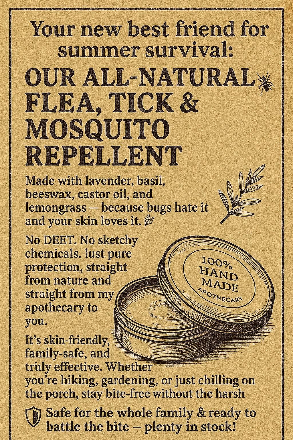 Natural Mosquito Repellent Balm | Handmade Herbal Bug Repellent Salve