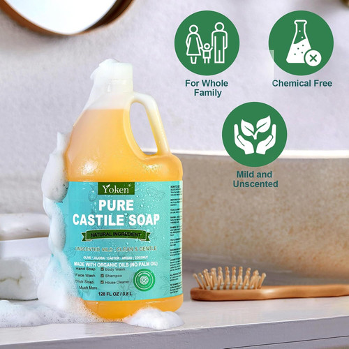 Yoken Pure Castile Liquid Soap 128 Oz Unscented Body 128 Fl (Pack of 1)