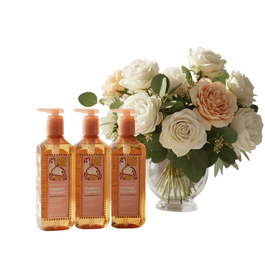 3 New STRAWBERRY PEACH SUNSET BATH & BODY WORKS CLEANSING GEL HAND SOAP