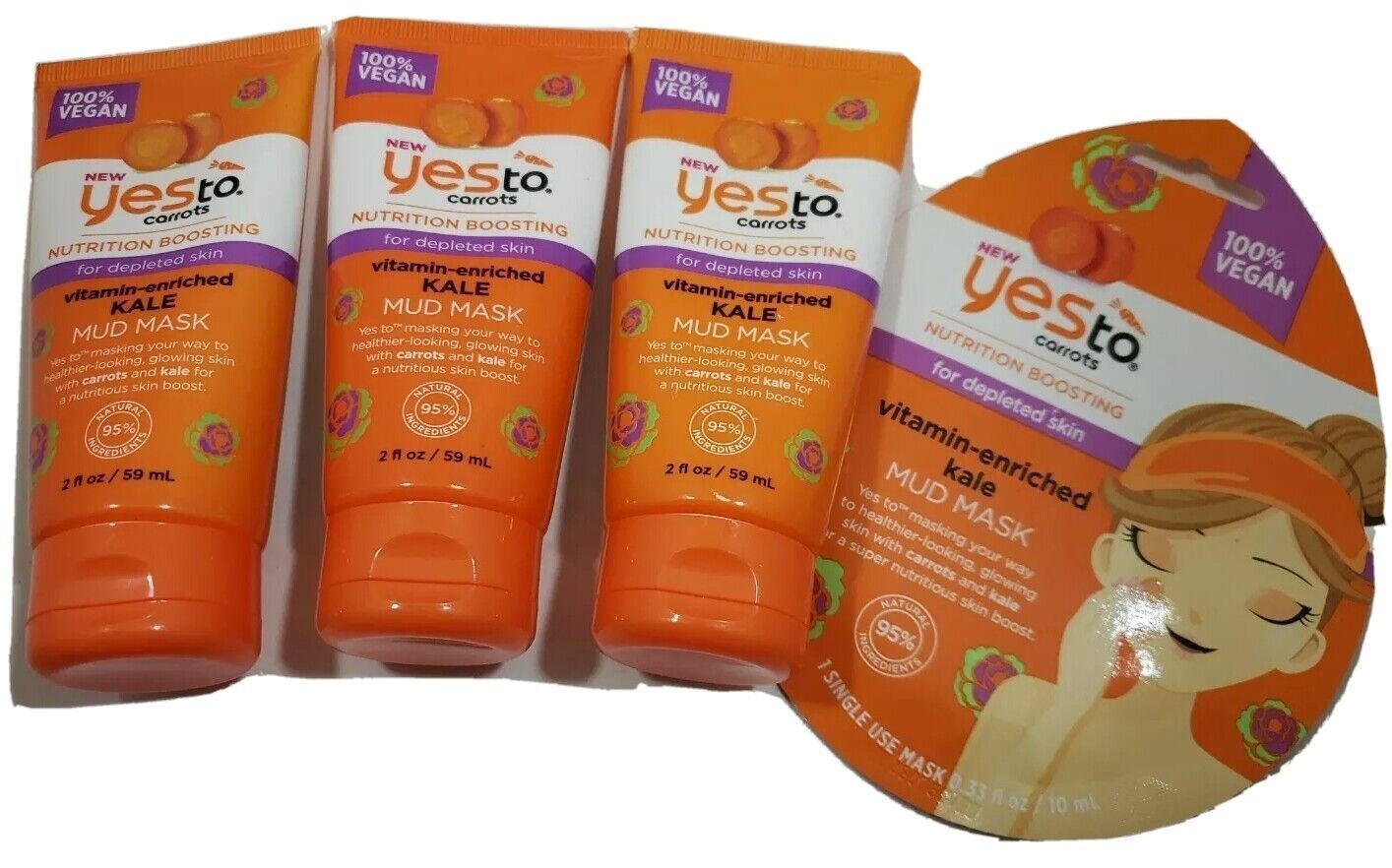 YES TO Carrots/ Kale Mud mask K /FOR DEPLETED SKIN / 2 fl. oz. ~Lot of 4~