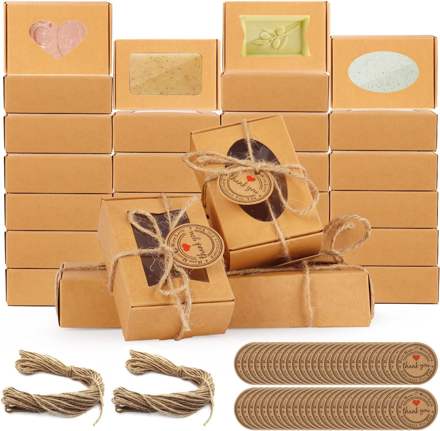 RYKOMO 60 PCS Soap Boxes for Homemade Soap 3.55 X 2.4 X 1.2 Inch Small Soap Pack