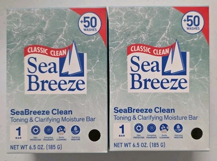 Lot Of 2 Sea Breeze Classic Clean Toning Clarifying Moisture Bar 6.5oz SeaBreeze