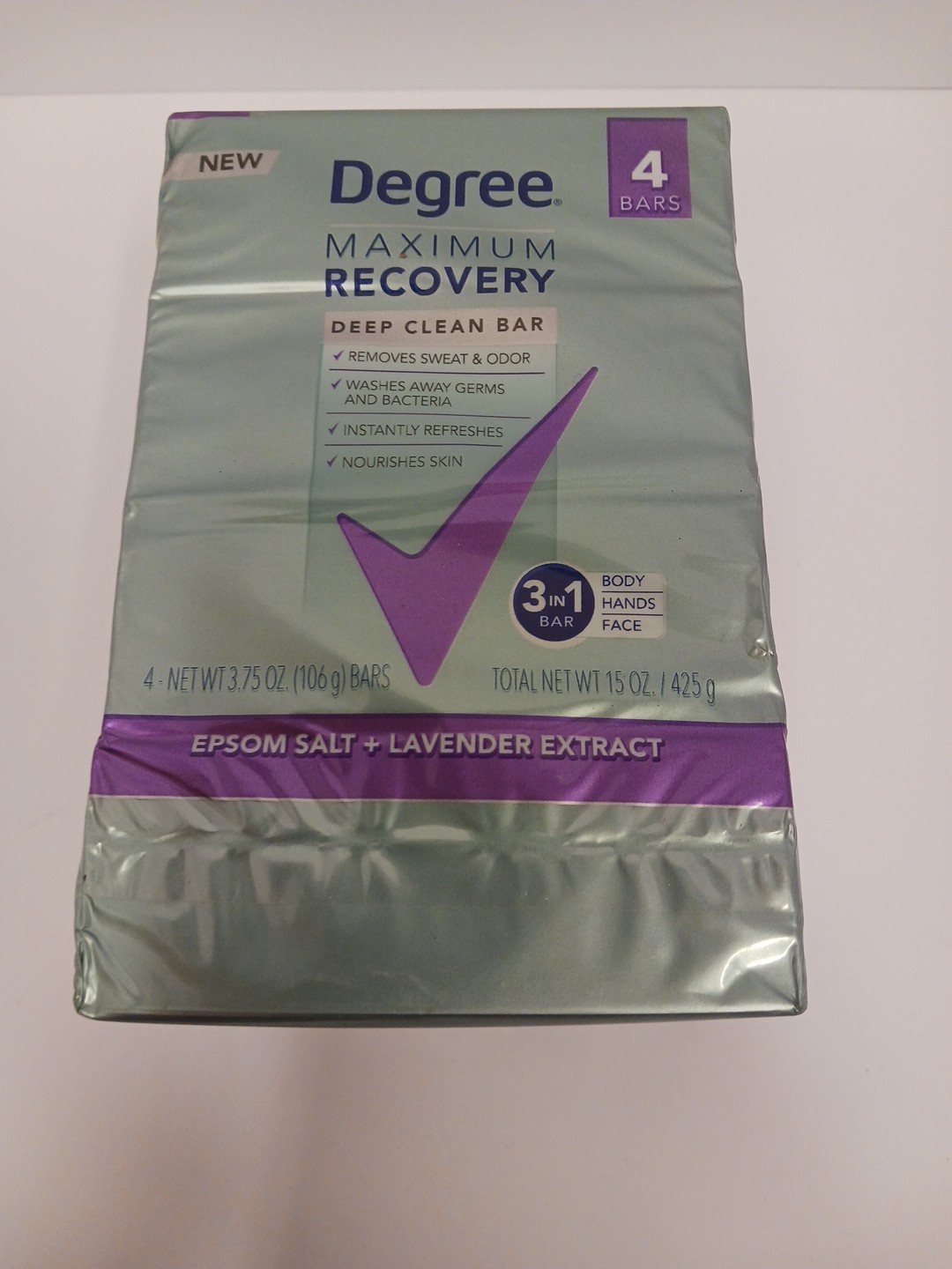 4 Bars Degree Max Recovery 3-in-1 Soap Bar Epsom Salt + Lavender 3.75 OZ Each