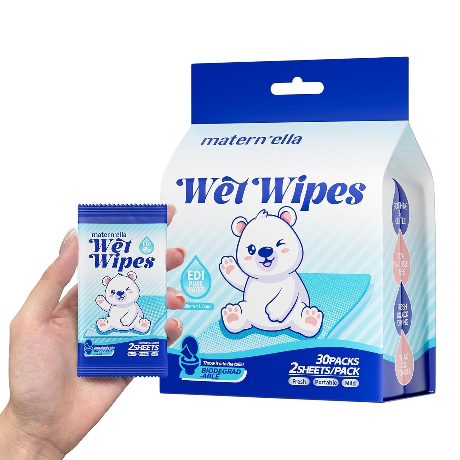 Travel Pocket Butt Wipes 60 Count Fragrance-Free, Extra Large, Flushable, Sen…
