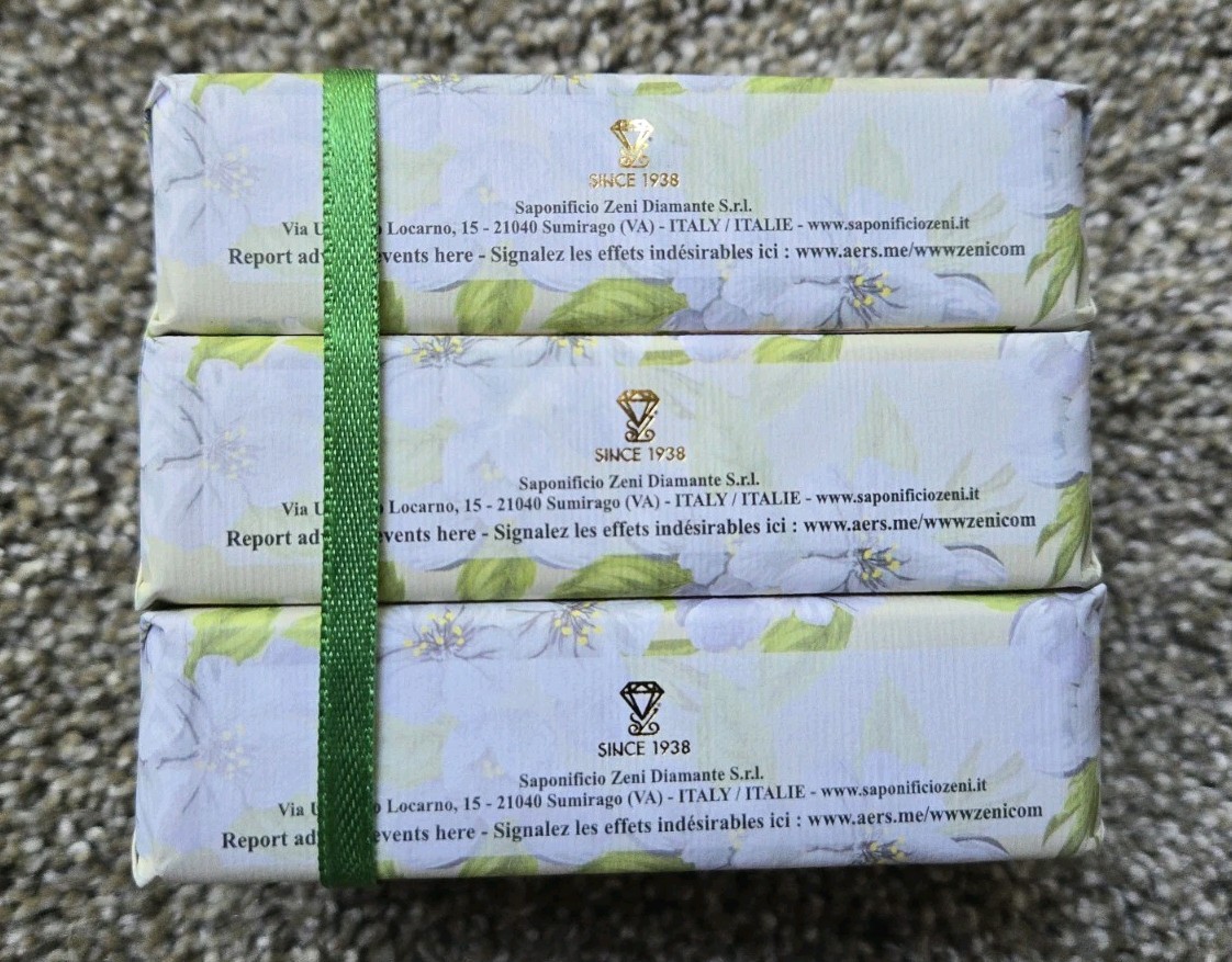 New Italian Luxury Vegetable Bar Soap Jasmine Scented Triple Milled 3 Bars