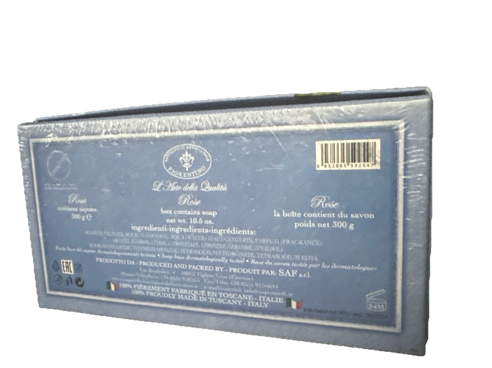 La Saponeria Firenze WHITE ROSES Scented Tuscan Italian Soap Large Bar 10.5