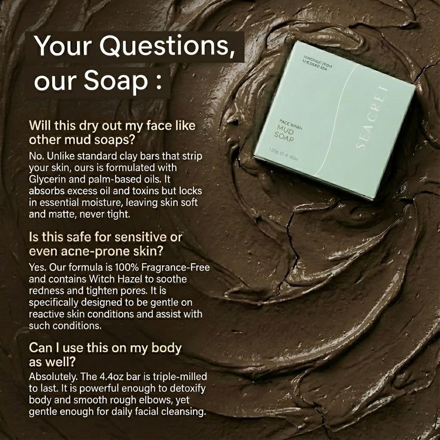 SEACRET Dead Sea Mud Soap Bar – Deep Pore Purifying & Refining Facial Cleanse…