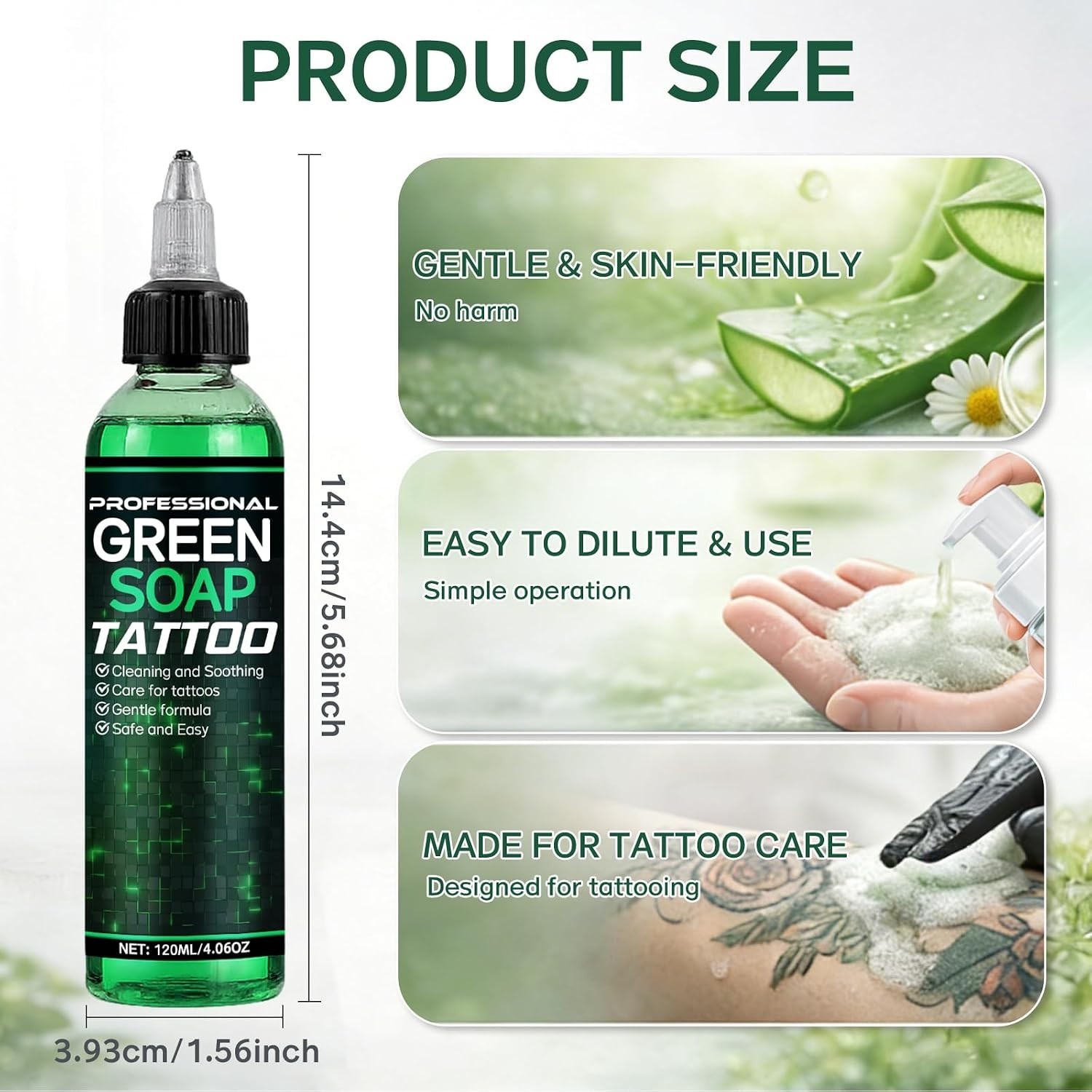 Green Soap Tattoo 4OZ – Concentrated Tattoo Soap with Foaming Bottle 120ml, W…