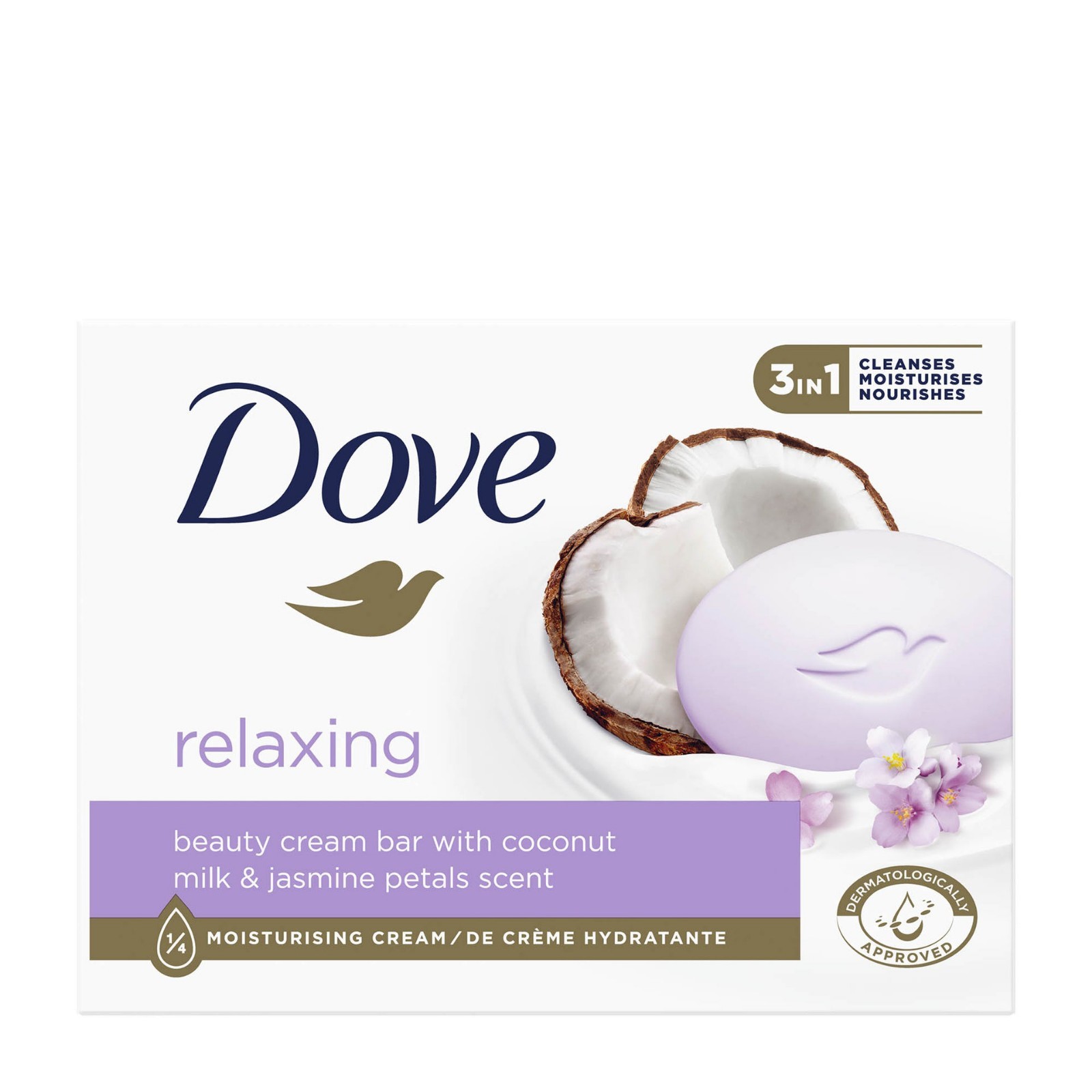 8 DOVE Relaxing Beauty Cream Bar with Coconut Milk & Jasmine Petals Scent 90g