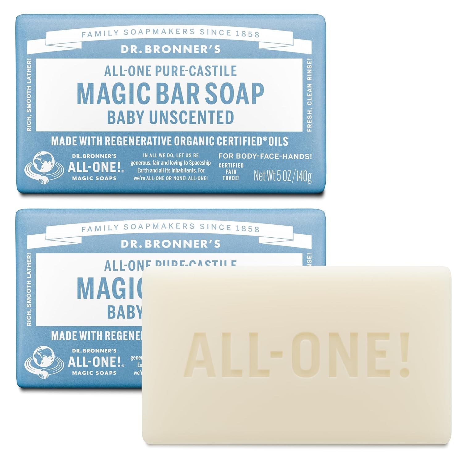 Pure-Castile Unscented Baby Bar Soap, 5oz – Gentle for Sensitive Skin, 2-Pack