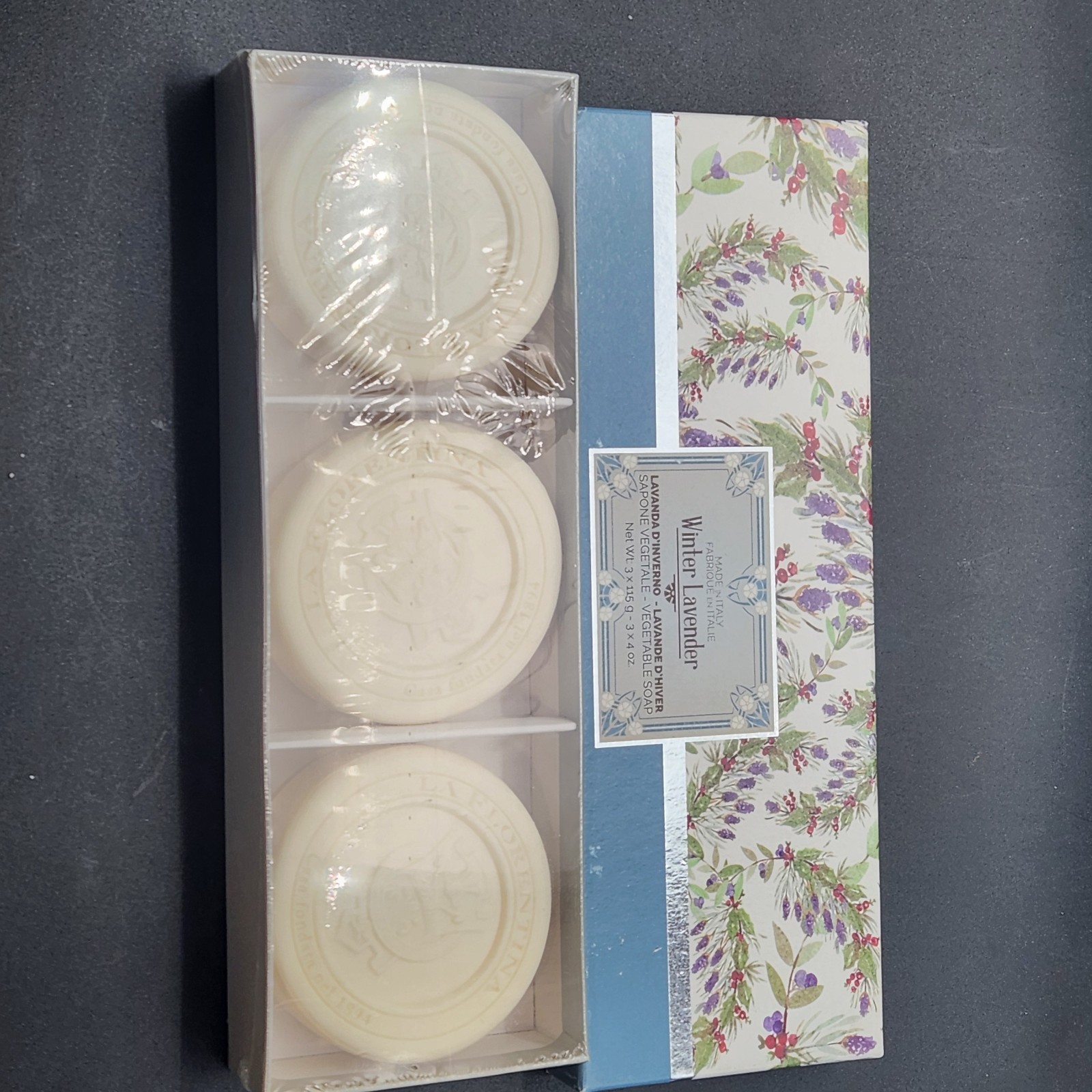 La Florentina Lavender Sculpted Soap Set Made in Italy 3x115g 4oz New NIB Sealed