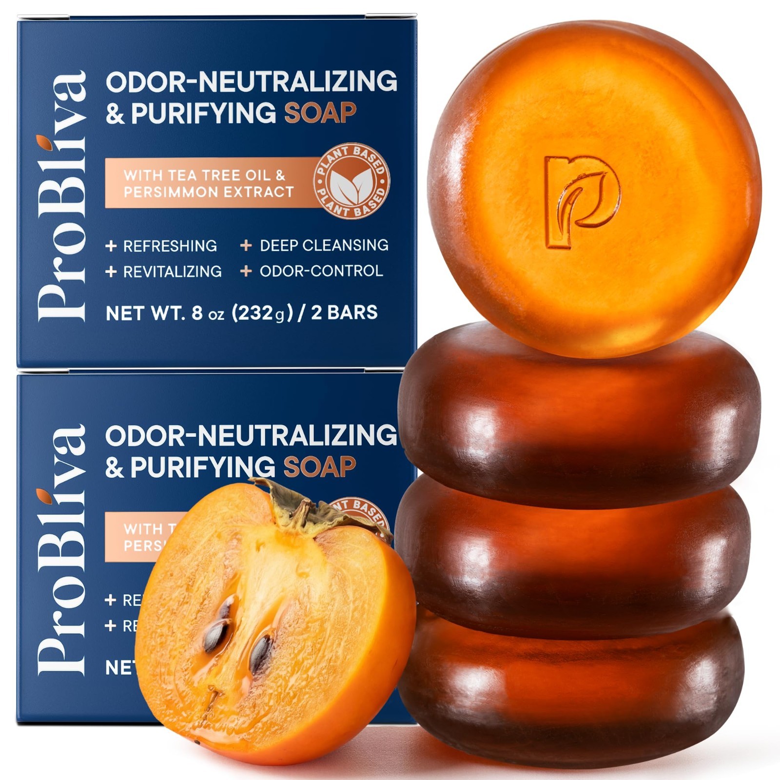 Persimmon Soap for Aging Odor – Purifying Tea Tree & Green Tea Body Bar, 4 Pack