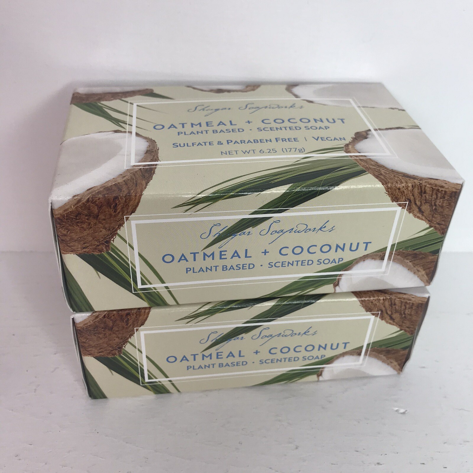 Shugar Soapworks Lot of 2 Oatmeal Coconut Vegan Plant Base Soap 6.25 oz New