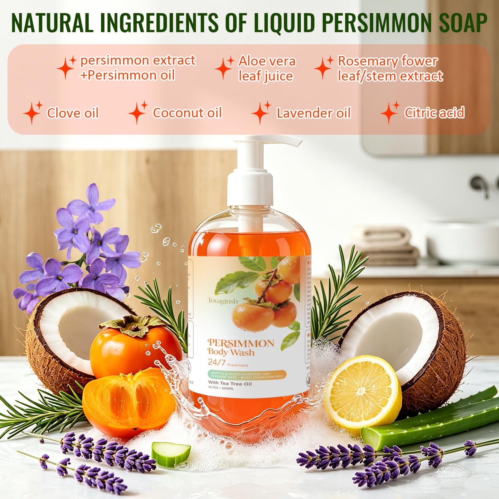 tovaginsh 16.7 Fl Oz Persimmon Body Wash for (Pack of 1), orange